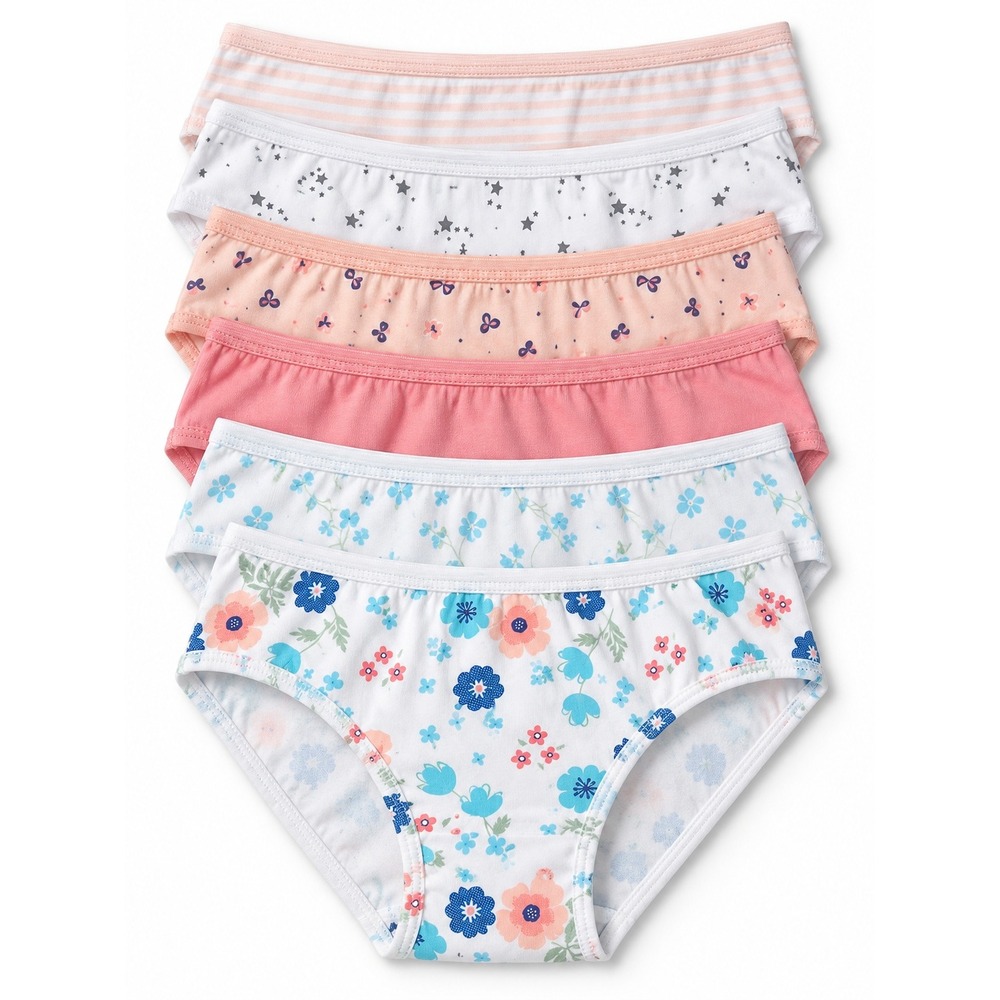 Hanes Girls' Cotton Brief Underwear 6-Pack Size 8 Assorted Prints New